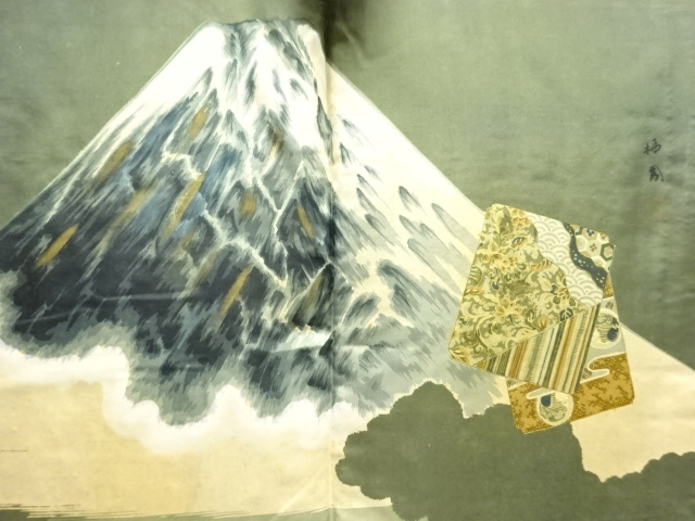 JAPANESE KIMONO / ANTIQUE MENS HAORI / SILK / TSUMUGI / MT. FUJI (lining)